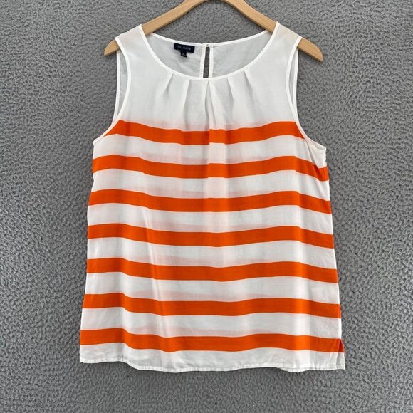 Talbots Top Womens 8 White Orange Striped Sleeveless Pleated Neck Twill Casual - Picture 1 of 9